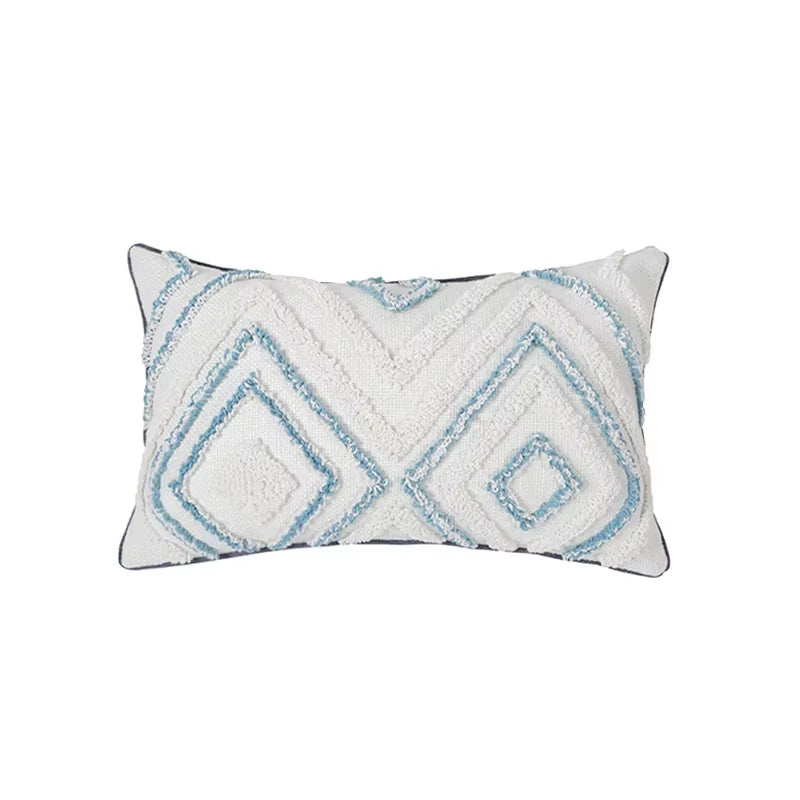 New Blue Geometric Tufted Pillowcase with Long Waist Pillowcase Bedroom Sofa Double Pillow Baby Pillows Cute Pillow 30X100Cm