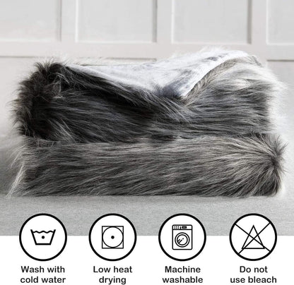 Luxury Faux Fur Throw Blanket, Grey and Black High Pile Mixed Throw Blanket, Super Warm, Fuzzy, Elegant, Fluffy Decoration Blanket Scarf for Sofa, Couch and Bed, 50''X 60''