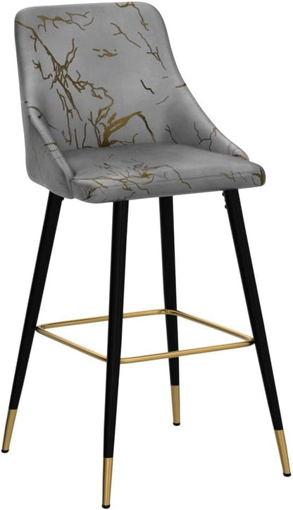 Velvet Hot Stamping Bar Stools Set of 2, 30” Upholstered Barstool with Golden Footrest, Counter Height Bar Chairs for Kitchen Dining Room, Grey and Gold