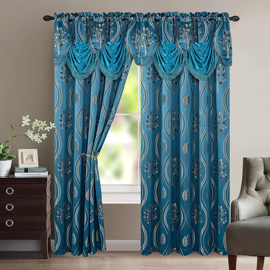 Cortinas Azul Para Sala Elegantes Con Cenefas De 2 Paneles 54 X 84 Modernas Set