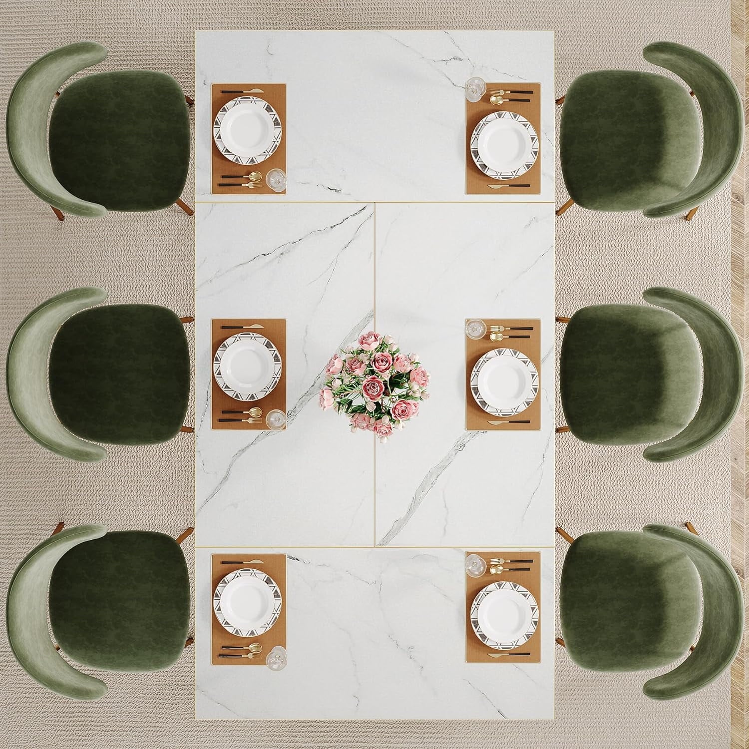 Luxury Faux Marble Table, 70.87" Rectangle Dining Table for 6-8, Golden Metal Legs