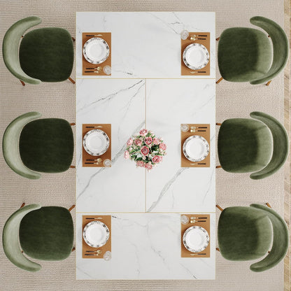 Luxury Faux Marble Table, 70.87" Rectangle Dining Table for 6-8, Golden Metal Legs