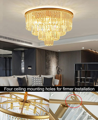 Gold Modern Crystal Chandelier Lighting K9 Crystal round Chandelier Hanging Ceiling Light Fixture 4-Tier Contemporary Crystal Pendant Light for Dining Room Living Room Bedroom 23.6Inch