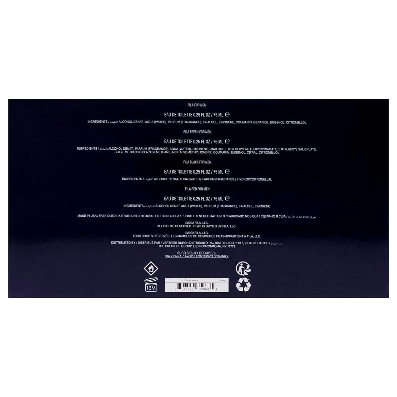 Fila Mens Cologne Gift Set - Fila Fresh, Fila Black, Fila Red - 3 Pc EDT