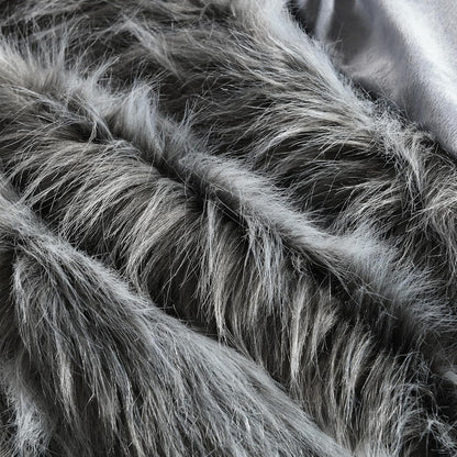 Luxury Faux Fur Throw Blanket, Grey and Black High Pile Mixed Throw Blanket, Super Warm, Fuzzy, Elegant, Fluffy Decoration Blanket Scarf for Sofa, Couch and Bed, 50''X 60''