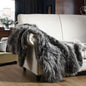 Luxury Faux Fur Throw Blanket, Grey and Black High Pile Mixed Throw Blanket, Super Warm, Fuzzy, Elegant, Fluffy Decoration Blanket Scarf for Sofa, Couch and Bed, 50''X 60''