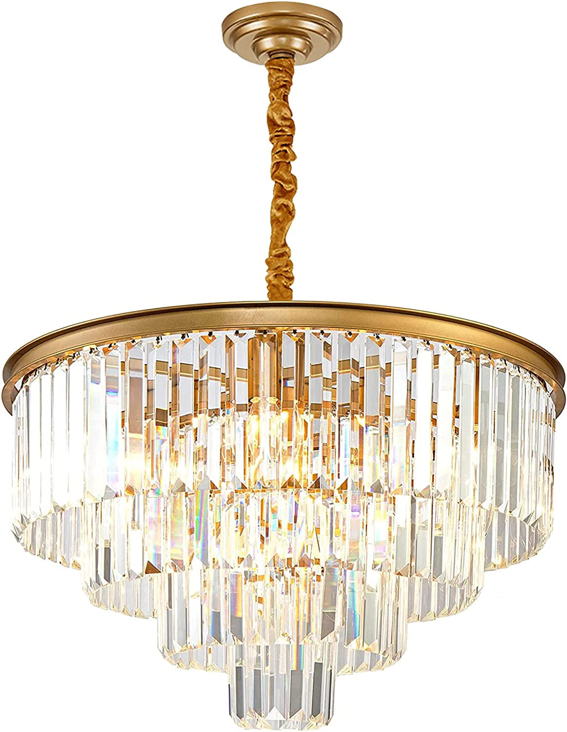 Gold Modern Crystal Chandelier Lighting K9 Crystal round Chandelier Hanging Ceiling Light Fixture 4-Tier Contemporary Crystal Pendant Light for Dining Room Living Room Bedroom 23.6Inch