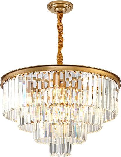 Gold Modern Crystal Chandelier Lighting K9 Crystal round Chandelier Hanging Ceiling Light Fixture 4-Tier Contemporary Crystal Pendant Light for Dining Room Living Room Bedroom 23.6Inch