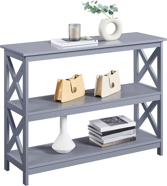 Console Table with 3 Storage Shelves, Entryway Table Sofa Side Table Narrow Long Bookshelf for Hallway Living Room, Accent Furniture, Gray