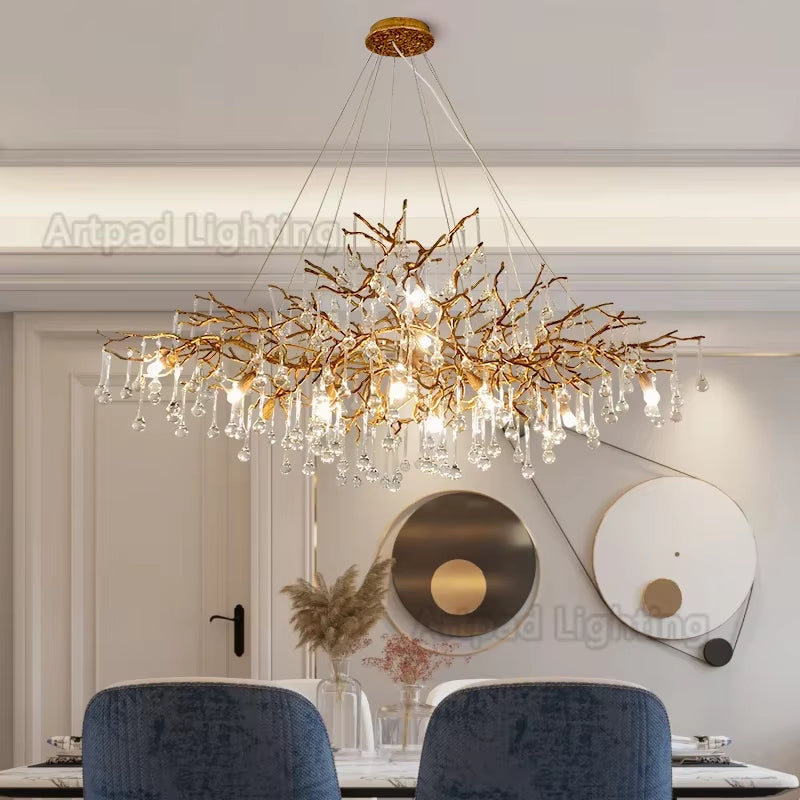 Retro Crystal LED Chandeliers Gold Luxury Lighting Illuminator for Living Room Hanging Light Fixture Kitchen Light