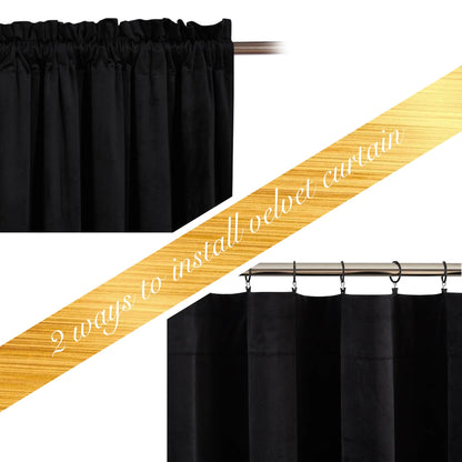 Black Velvet Curtains, 2 Panels Room Darkening Noise Reduced Thermal Insulated Rod Pocket Treatment Window 52X102 Inch