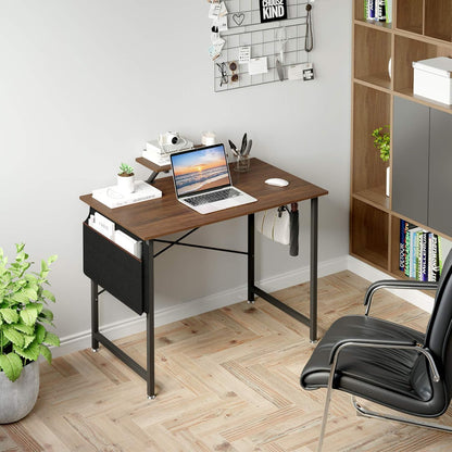 Computer Desk, 39 Inches Modern Sturdy Office Desks with Storage Pocket and Monitor Shelf Small Writing Table for Home Office, Retro Brown,Ftofod-9005