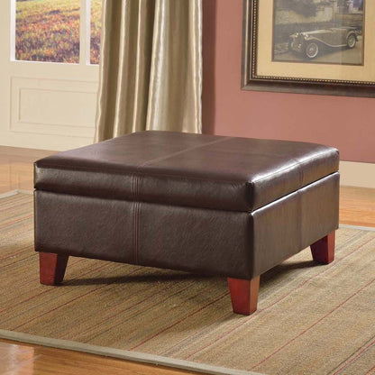 Transitional Faux Leather Storage Ottoman in Brown Finish