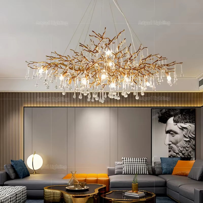 Retro Crystal LED Chandeliers Gold Luxury Lighting Illuminator for Living Room Hanging Light Fixture Kitchen Light